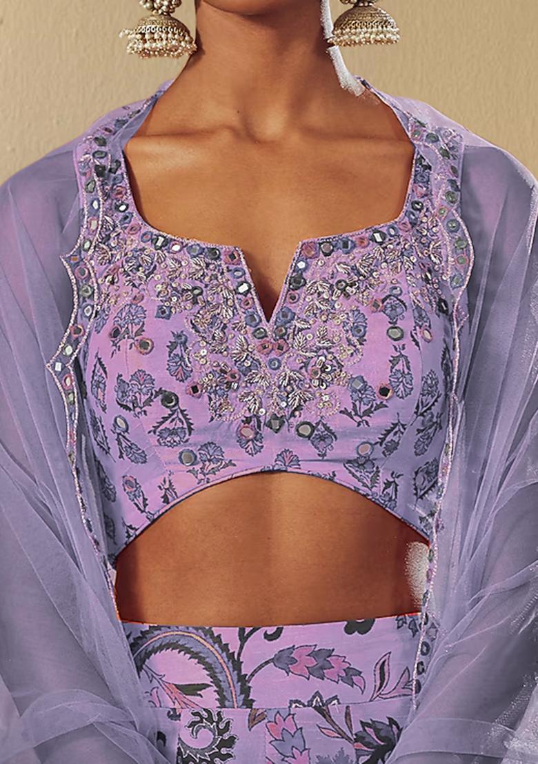 Lavender Lehenga Set With Hand Embroidered Blouse And Dupatta