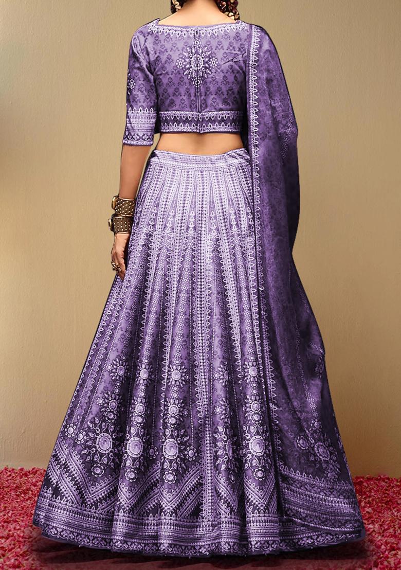 Purple Lehenga Set With Hand Embroidered Blouse And Dupatta