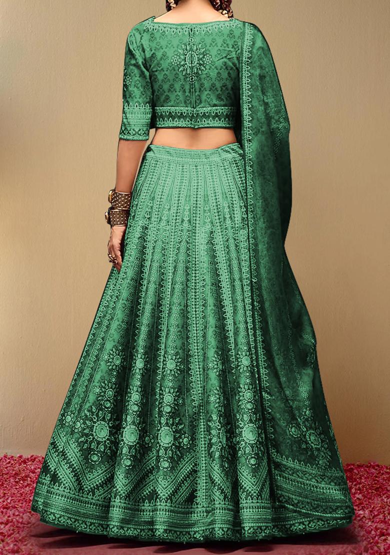 Teal Green Lehenga Set With Hand Embroidered Blouse And Dupatta