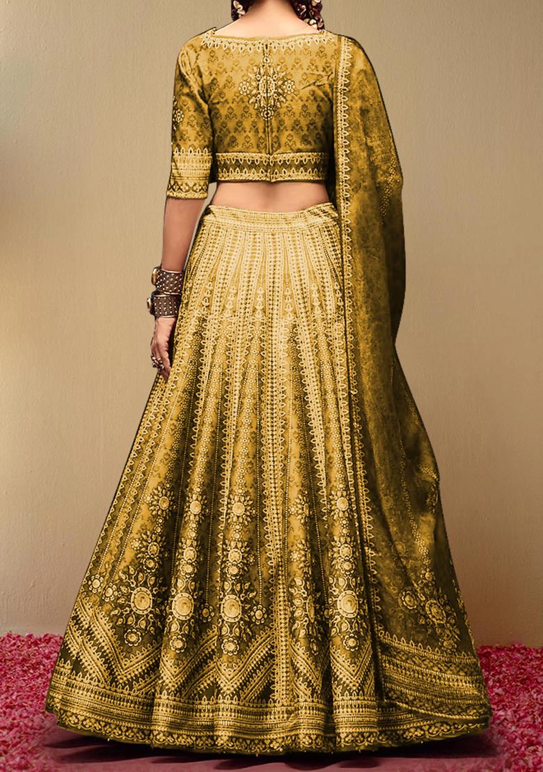 Golden Lehenga Set With Hand Embroidered Blouse And Dupatta