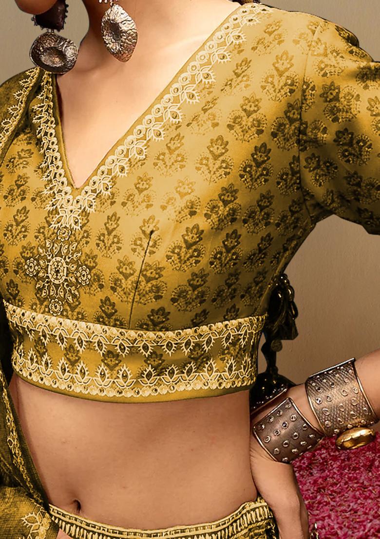 Golden Lehenga Set With Hand Embroidered Blouse And Dupatta