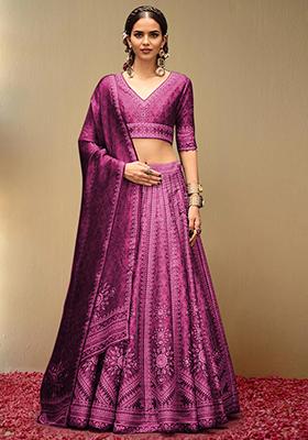 Cherry Red Lehenga Set With Hand Embroidered Blouse And Dupatta