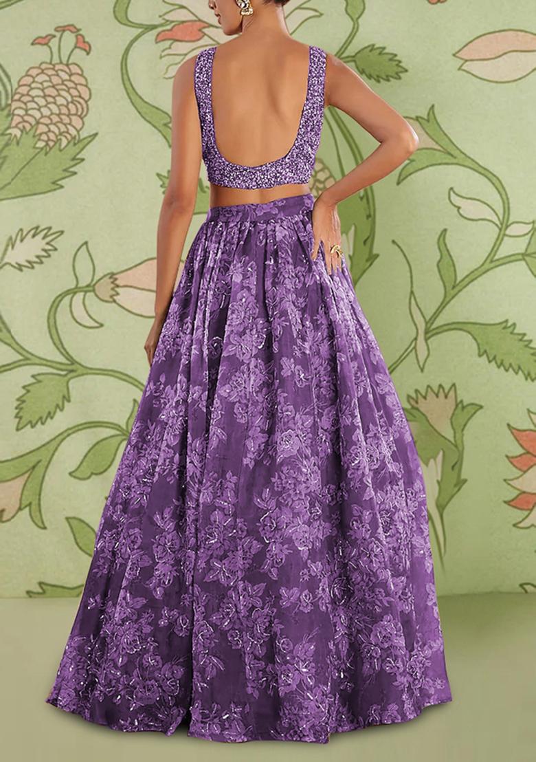 Purple Lehenga Set With Hand Embroidered Blouse And Dupatta