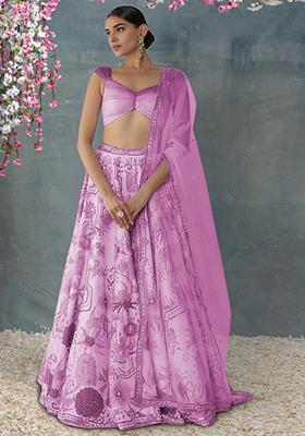Pink Lehenga Set With Hand Embroidered Blouse And Dupatta