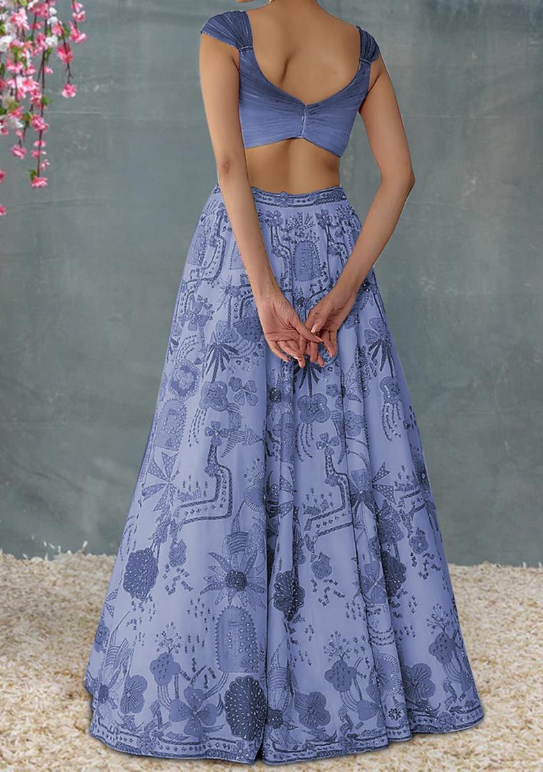 Lavender Lehenga Set With Hand Embroidered Blouse And Dupatta