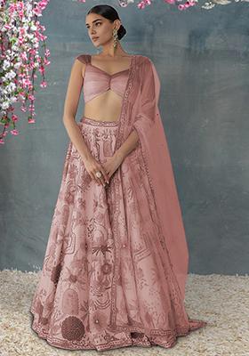 Blush Pink Lehenga Set With Hand Embroidered Blouse And Dupatta