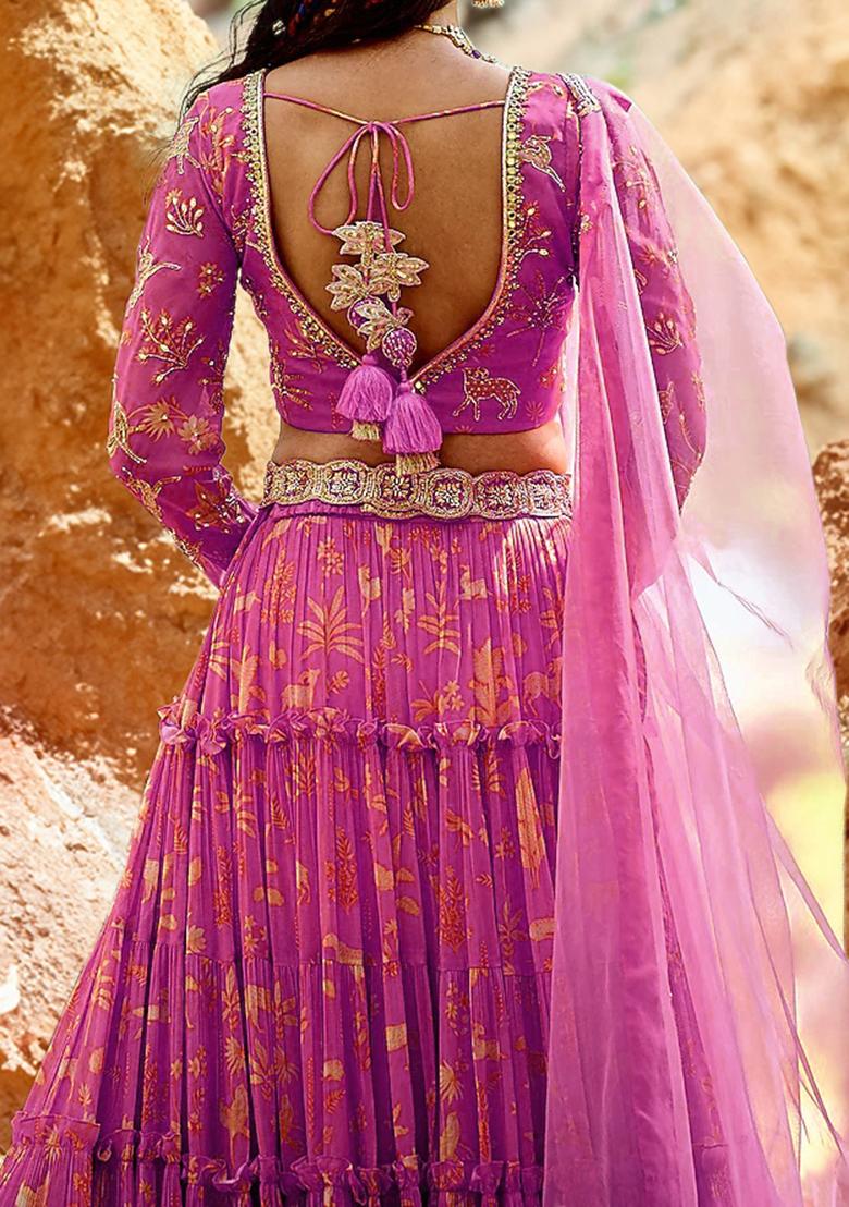 Pink Lehenga Set With Hand Embroidered Blouse And Dupatta
