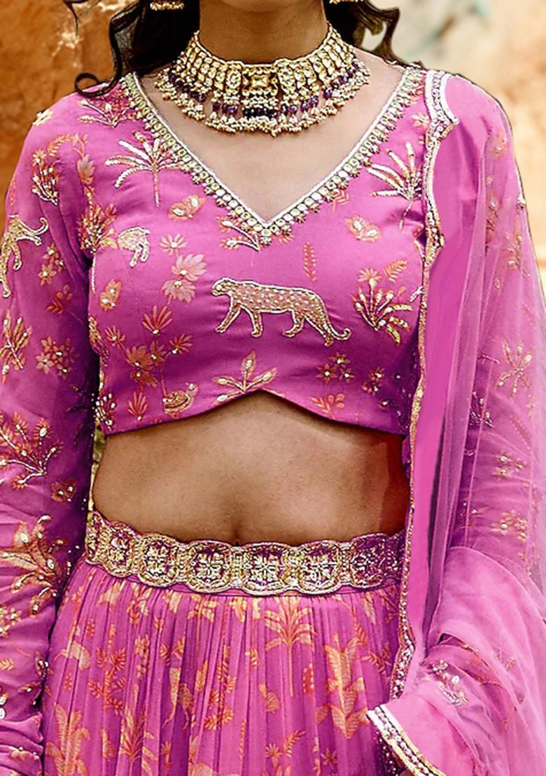 Pink Lehenga Set With Hand Embroidered Blouse And Dupatta