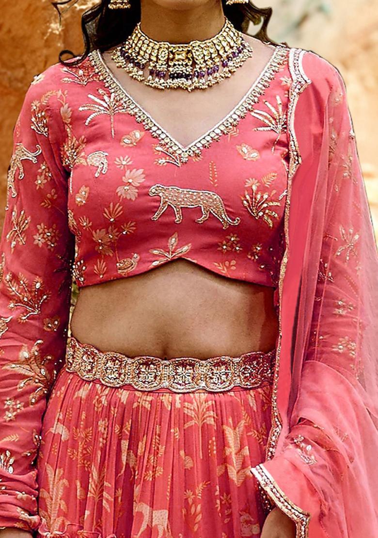 Red Lehenga Set With Hand Embroidered Blouse And Dupatta