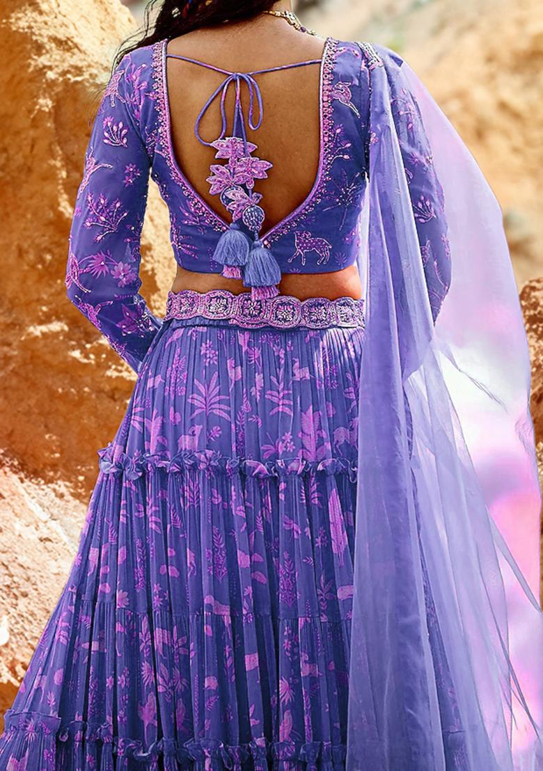 Purple Lehenga Set With Hand Embroidered Blouse And Dupatta
