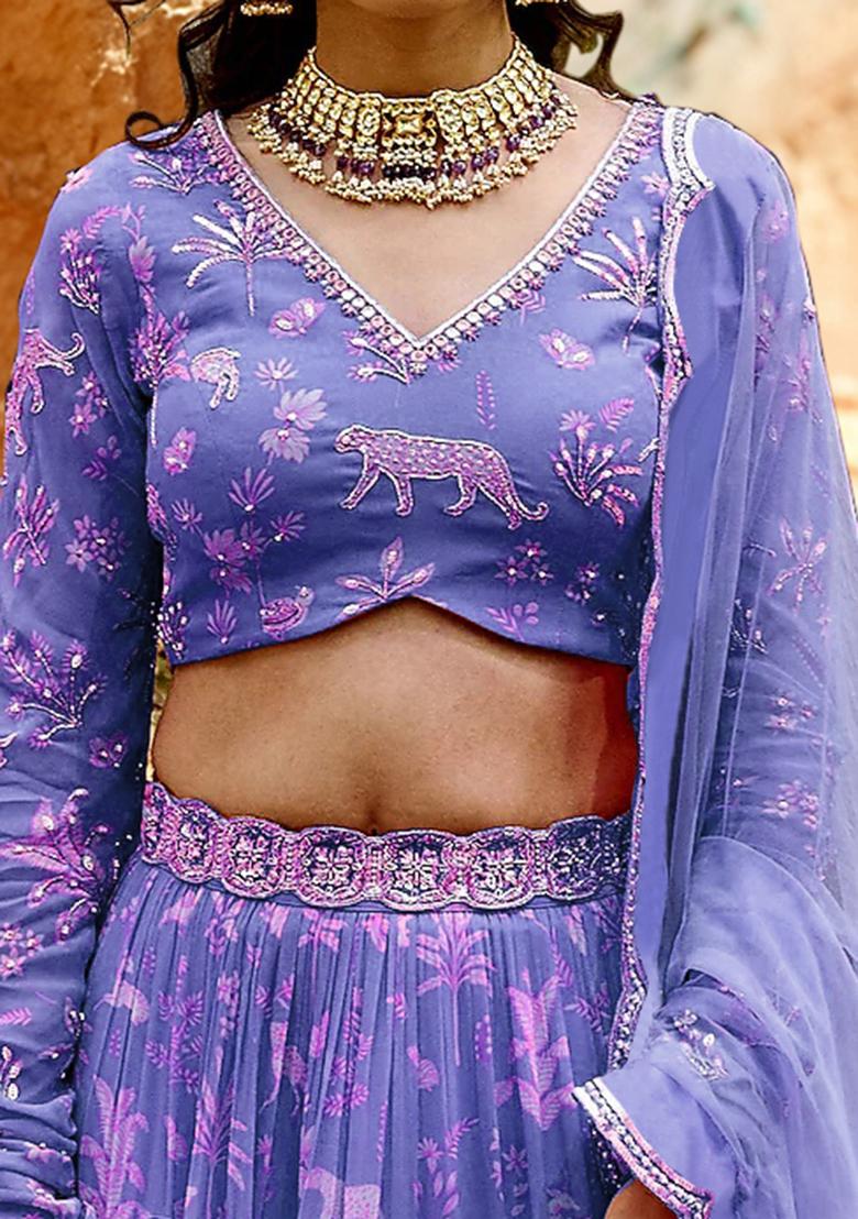 Purple Lehenga Set With Hand Embroidered Blouse And Dupatta
