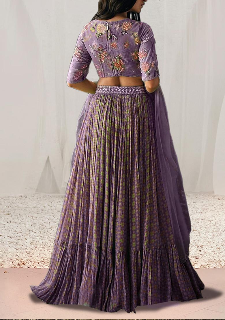 Lavender Lehenga Set With Hand Embroidered Blouse And Dupatta