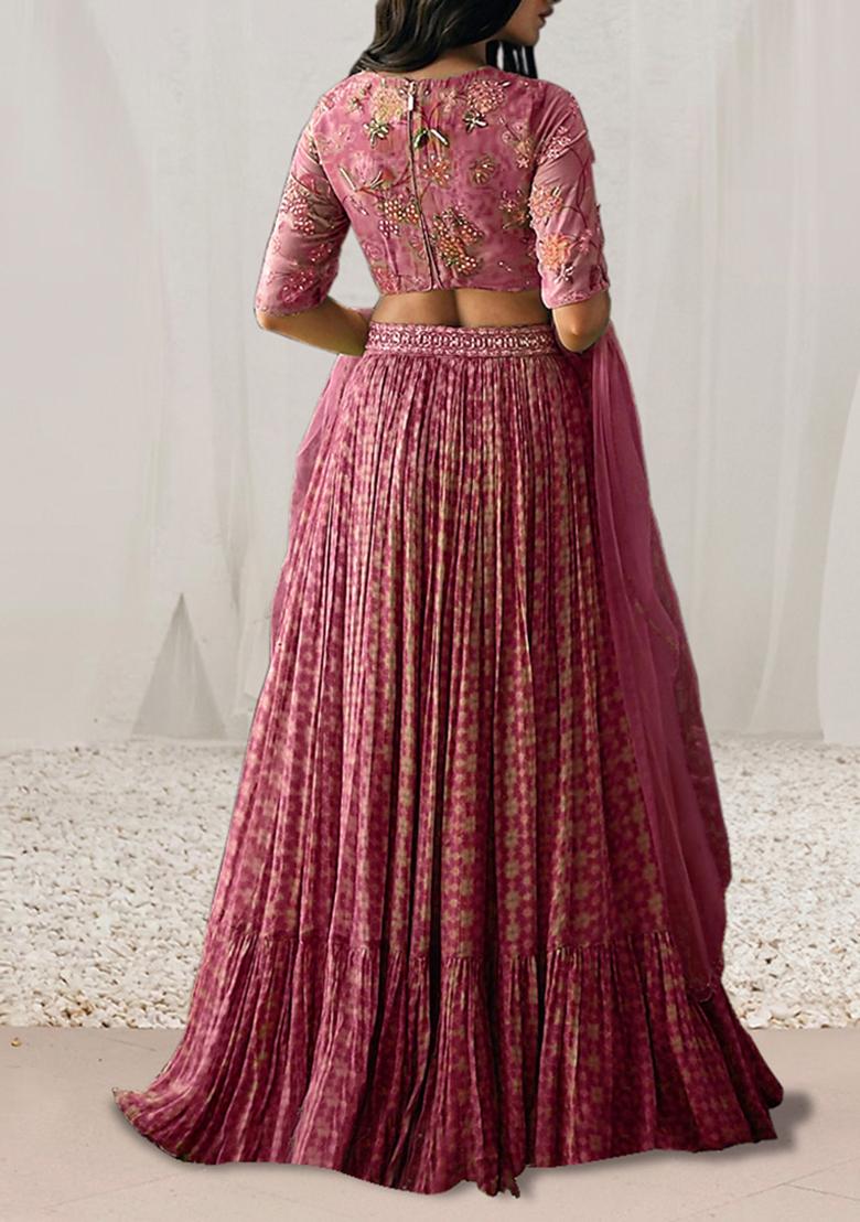 Blush Pink Lehenga Set With Hand Embroidered Blouse And Dupatta