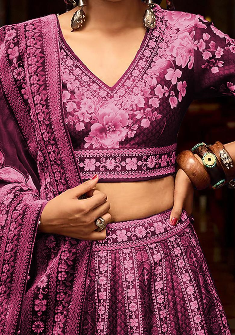Burgundy Lehenga Set With Hand Embroidered Blouse And Dupatta