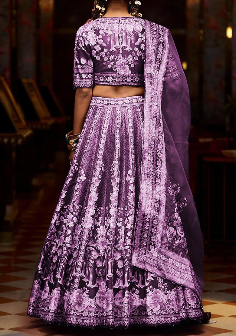 Purple Lehenga Set With Hand Embroidered Blouse And Dupatta