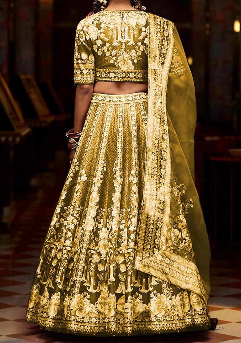 Golden Lehenga Set With Hand Embroidered Blouse And Dupatta