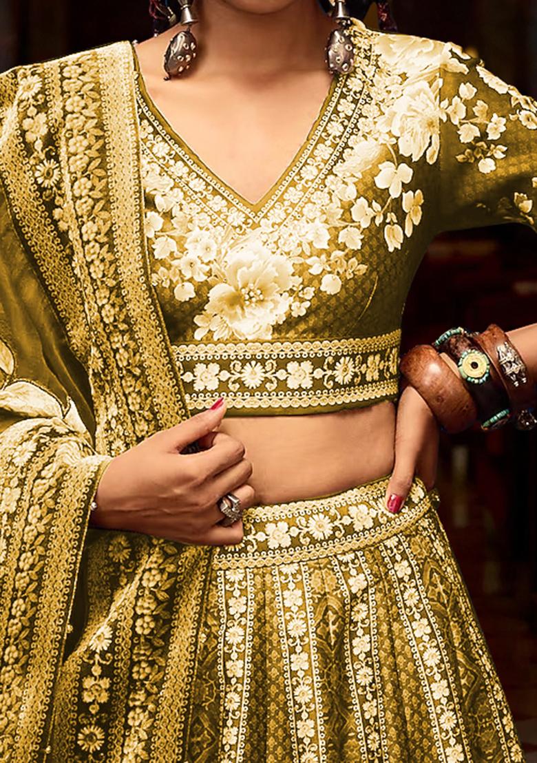 Golden Lehenga Set With Hand Embroidered Blouse And Dupatta
