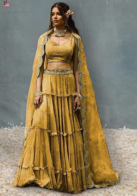 Yellow Lehenga Set With Hand Embroidered Blouse And Dupatta