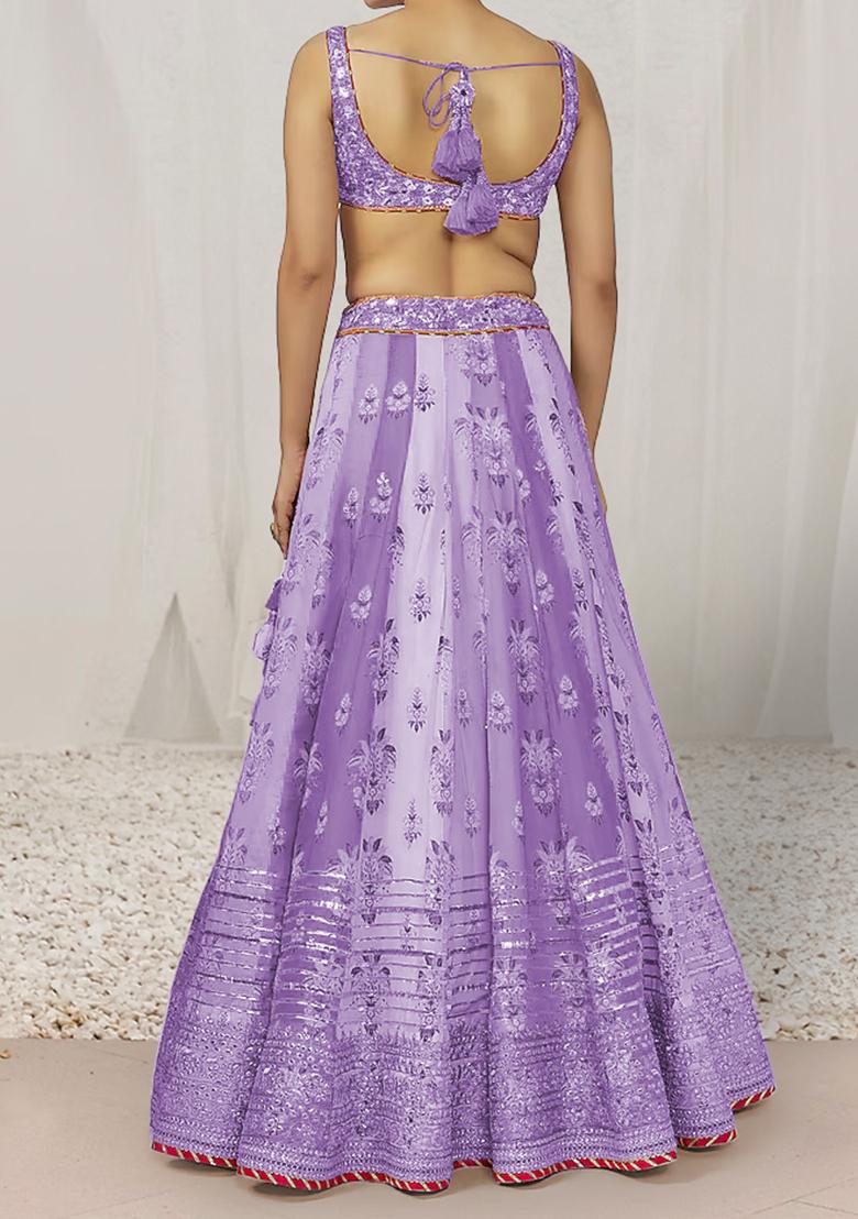 Purple Lehenga Set With Hand Embroidered Blouse And Dupatta
