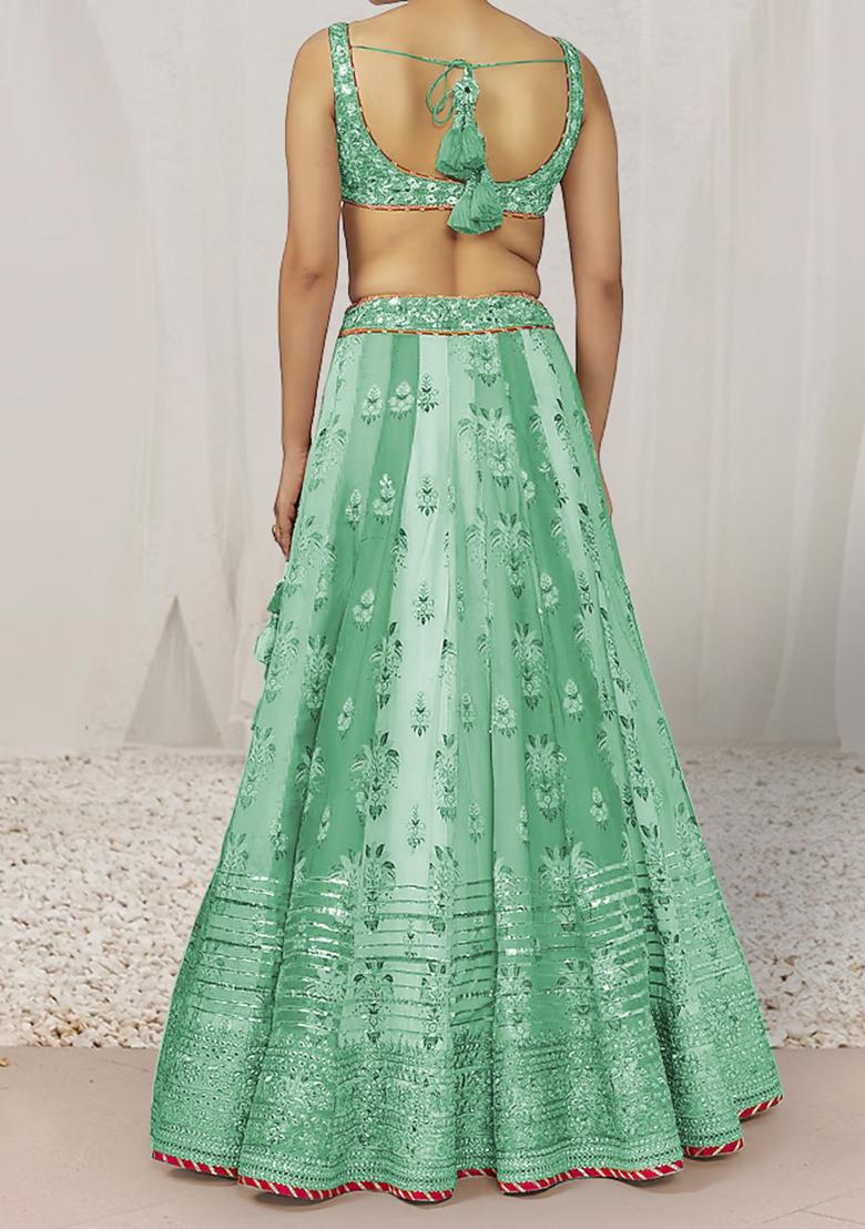 Green Lehenga Set With Hand Embroidered Blouse And Dupatta