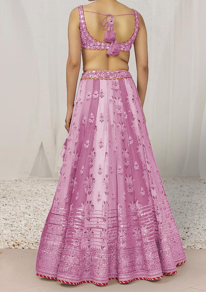 Pink Lehenga Set With Hand Embroidered Blouse And Dupatta