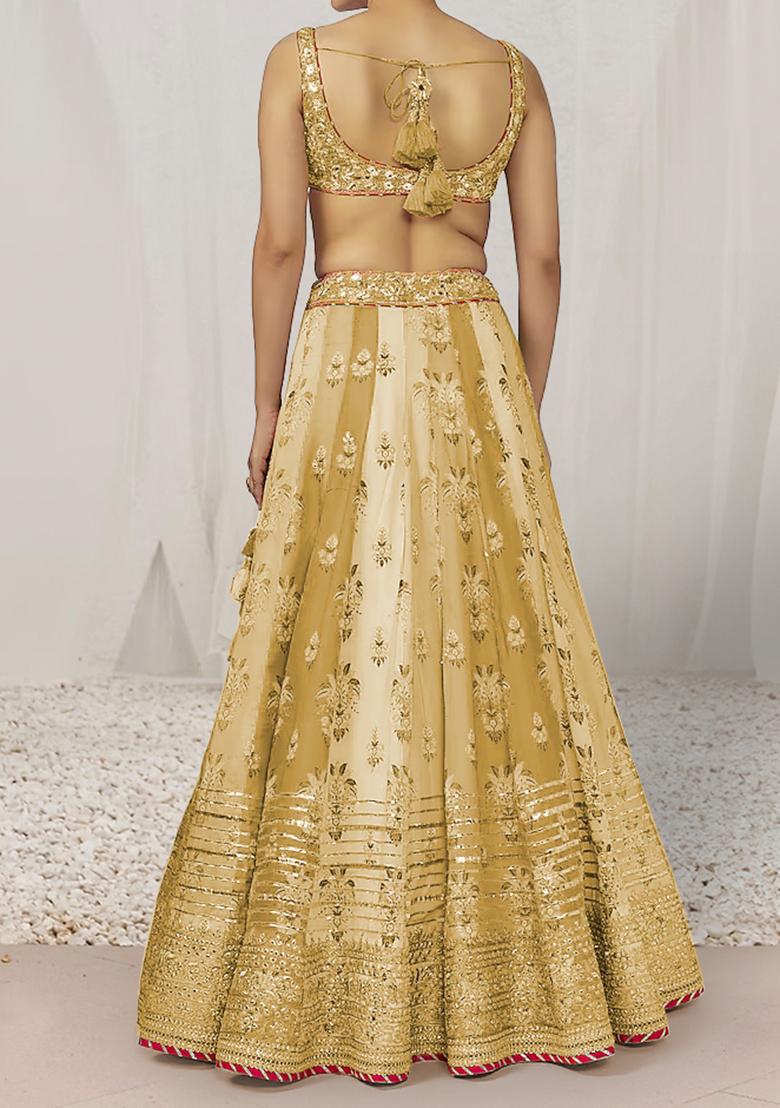 Golden Lehenga Set With Hand Embroidered Blouse And Dupatta
