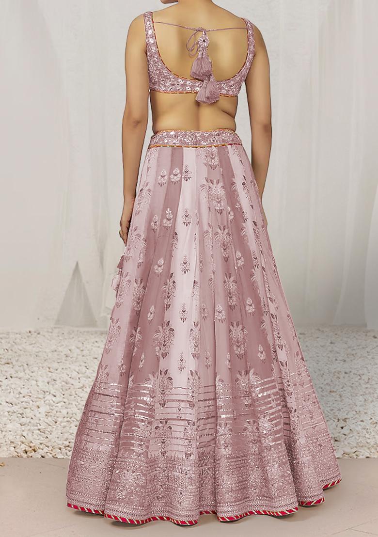 Blush Pink Lehenga Set With Hand Embroidered Blouse And Dupatta