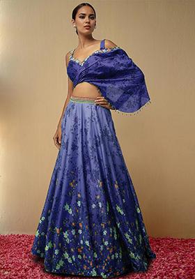 Navy Blue Lehenga Set With Hand Embroidered Blouse