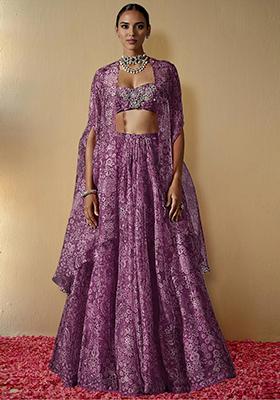 Purple Lehenga Set With Hand Embroidered Blouse And Jacket