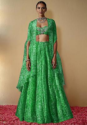Green Lehenga Set With Hand Embroidered Blouse And Jacket
