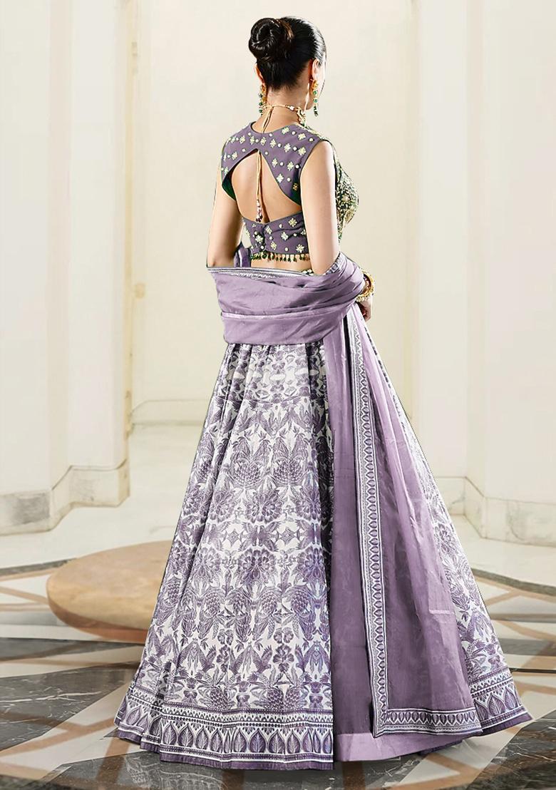 Purple Lehenga Set With Hand Embroidered Blouse And Dupatta