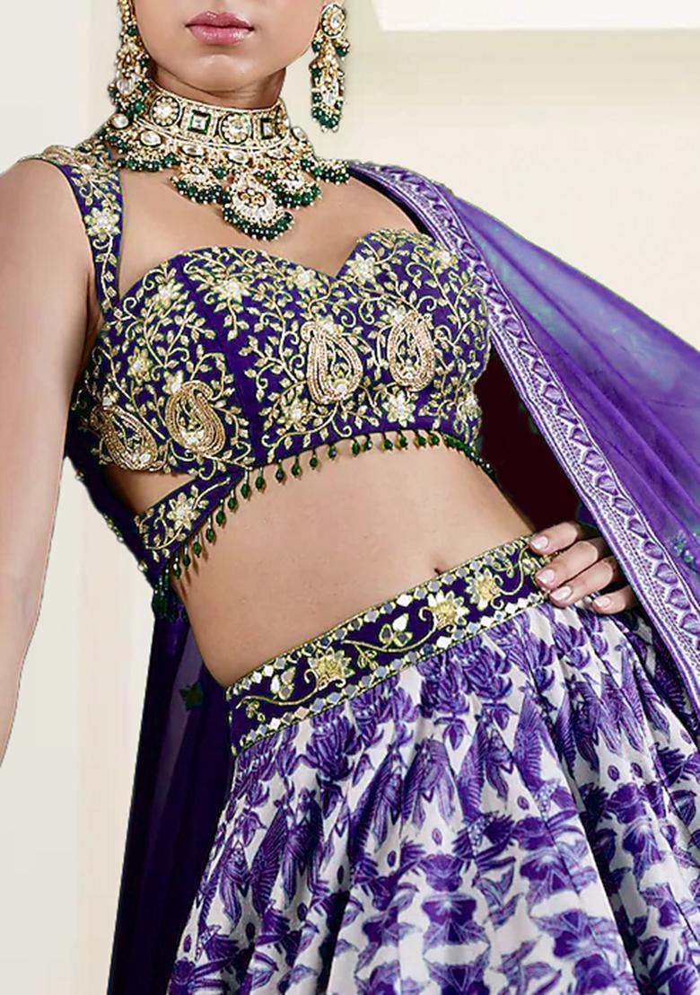 Blue Lehenga Set With Hand Embroidered Blouse And Dupatta
