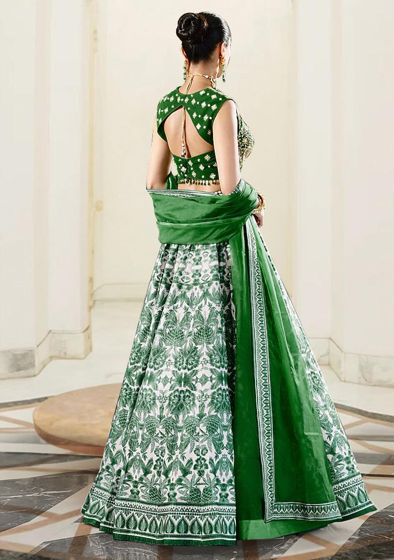 Green Lehenga Set With Hand Embroidered Blouse And Dupatta