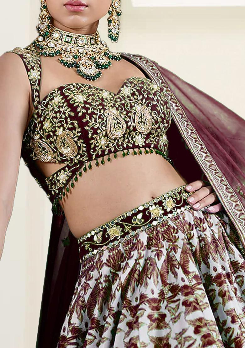 Burgundy Lehenga Set With Hand Embroidered Blouse And Dupatta