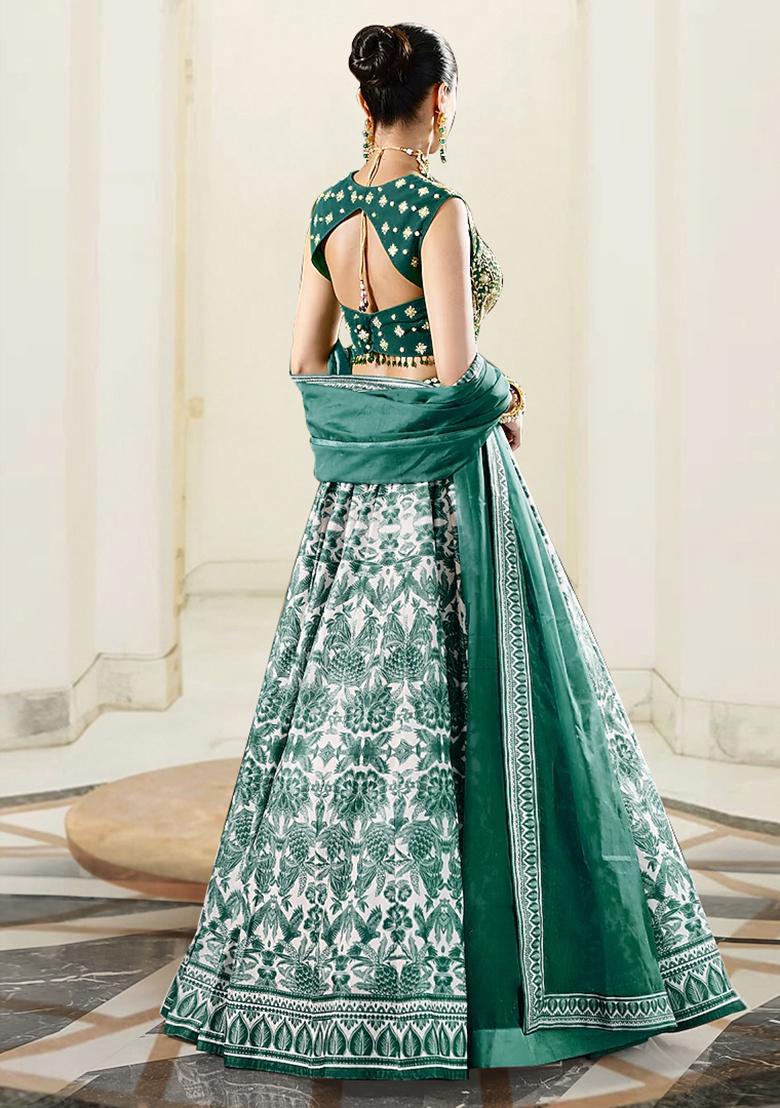 Teal Lehenga Set With Hand Embroidered Blouse And Dupatta