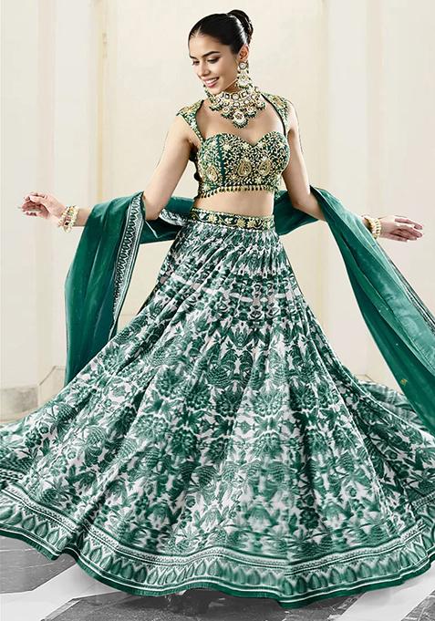 Teal Lehenga Set With Hand Embroidered Blouse And Dupatta