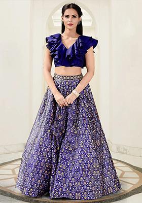 Navy Blue Lehenga Set With Hand Embroidered Blouse