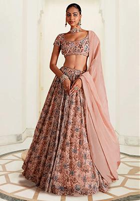Peach Lehenga Set With Hand Embroidered Blouse And Dupatta