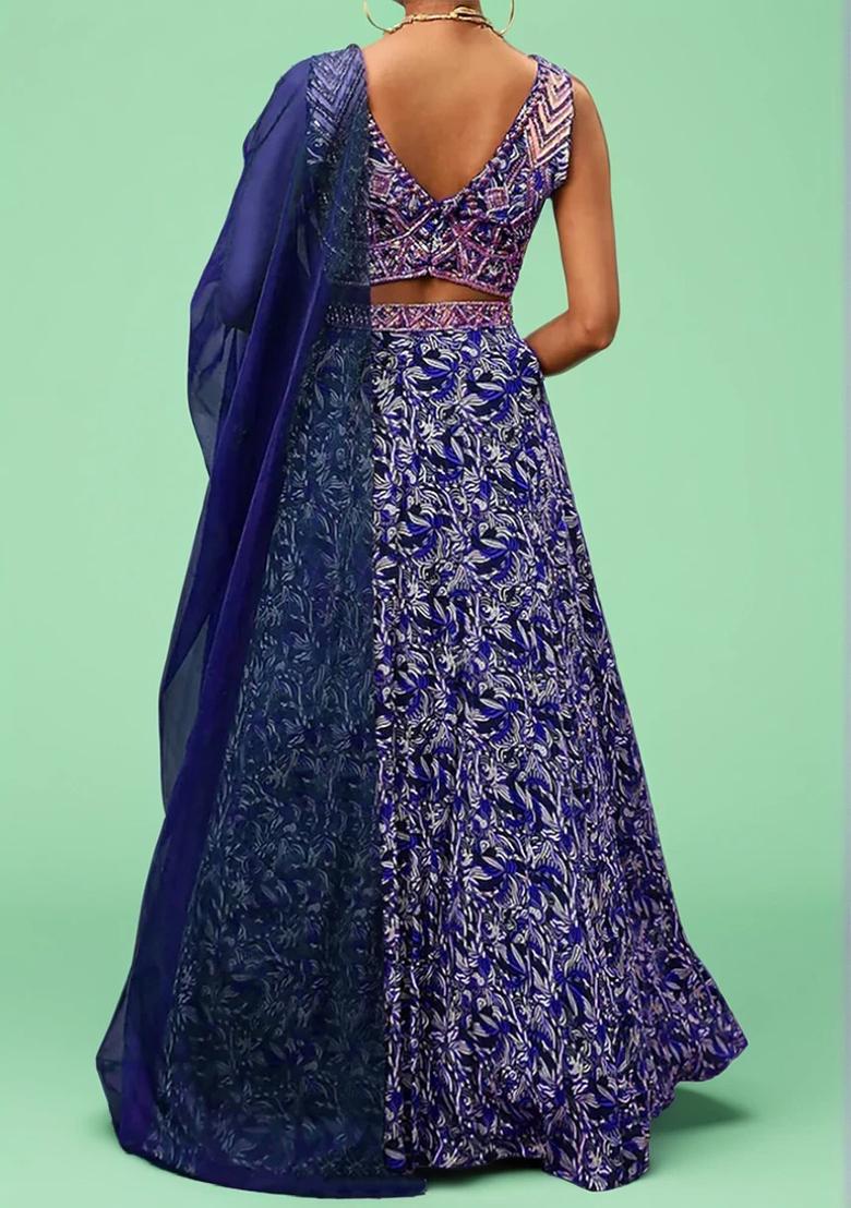 Blue Lehenga Set With Hand Embroidered Blouse And Dupatta
