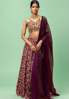 Red Lehenga Set With Hand Embroidered Blouse And Dupatta