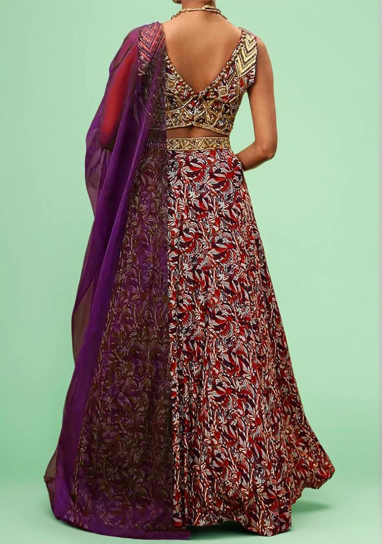 Red Lehenga Set With Hand Embroidered Blouse And Dupatta