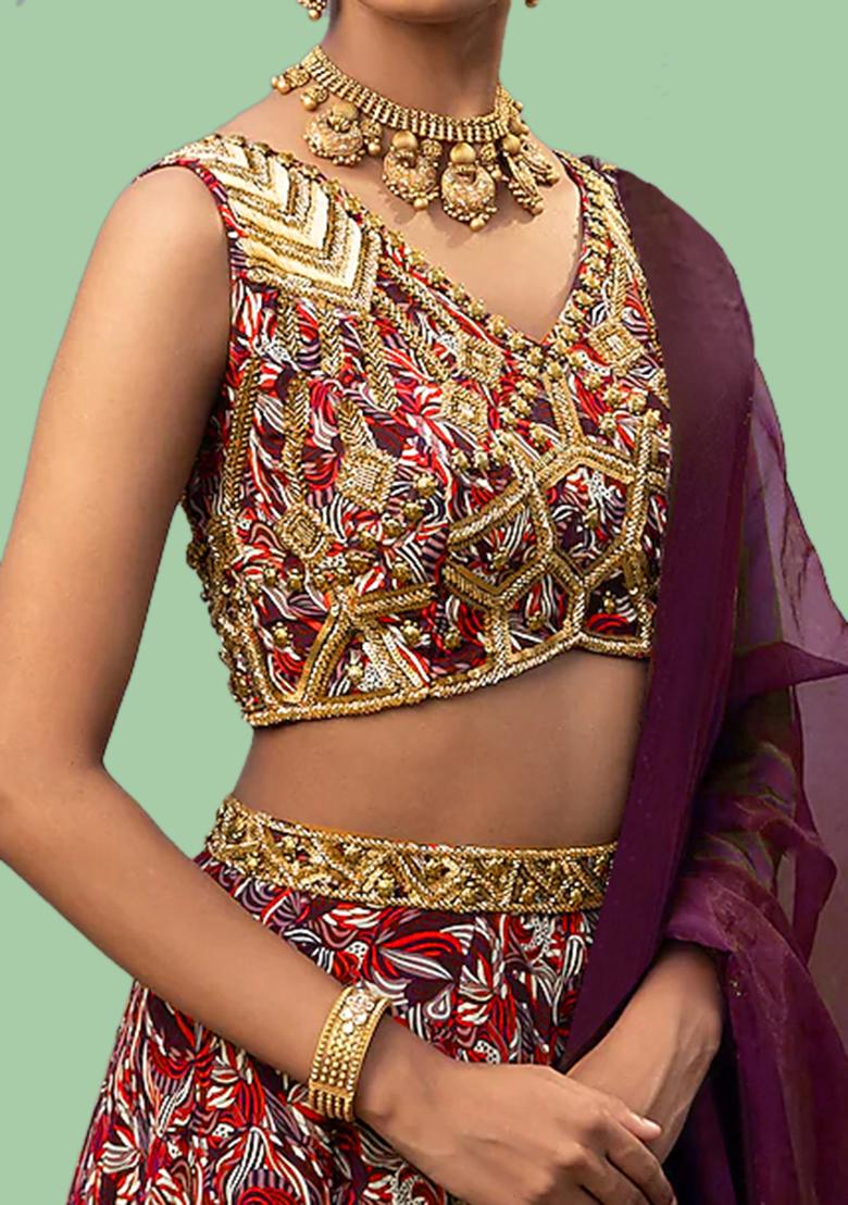 Red Lehenga Set With Hand Embroidered Blouse And Dupatta