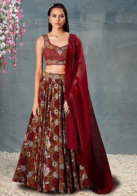 Maroon Lehenga Set With Hand Embroidered Blouse And Dupatta