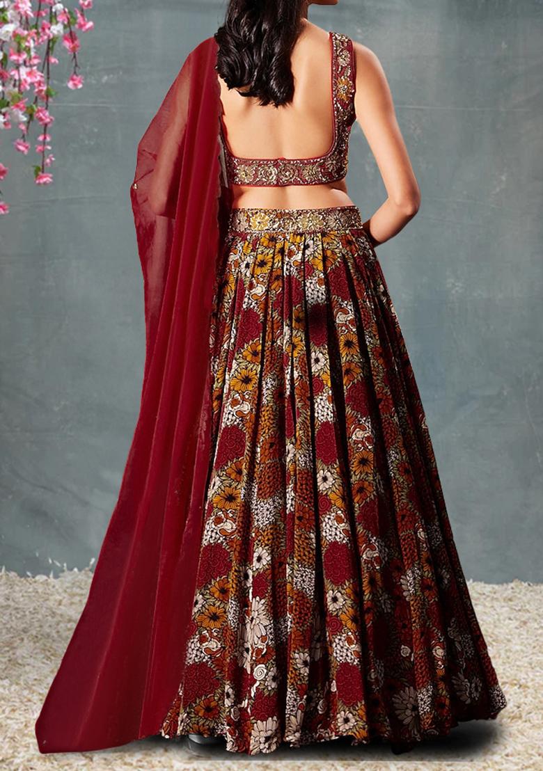 Maroon Lehenga Set With Hand Embroidered Blouse And Dupatta