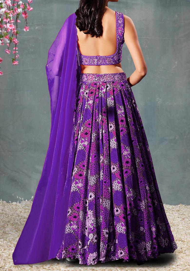 Purple Lehenga Set With Hand Embroidered Blouse And Dupatta