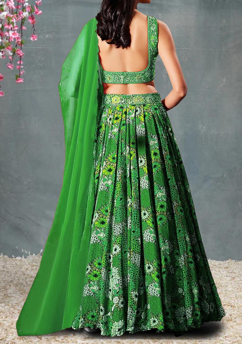 Green Lehenga Set With Hand Embroidered Blouse And Dupatta