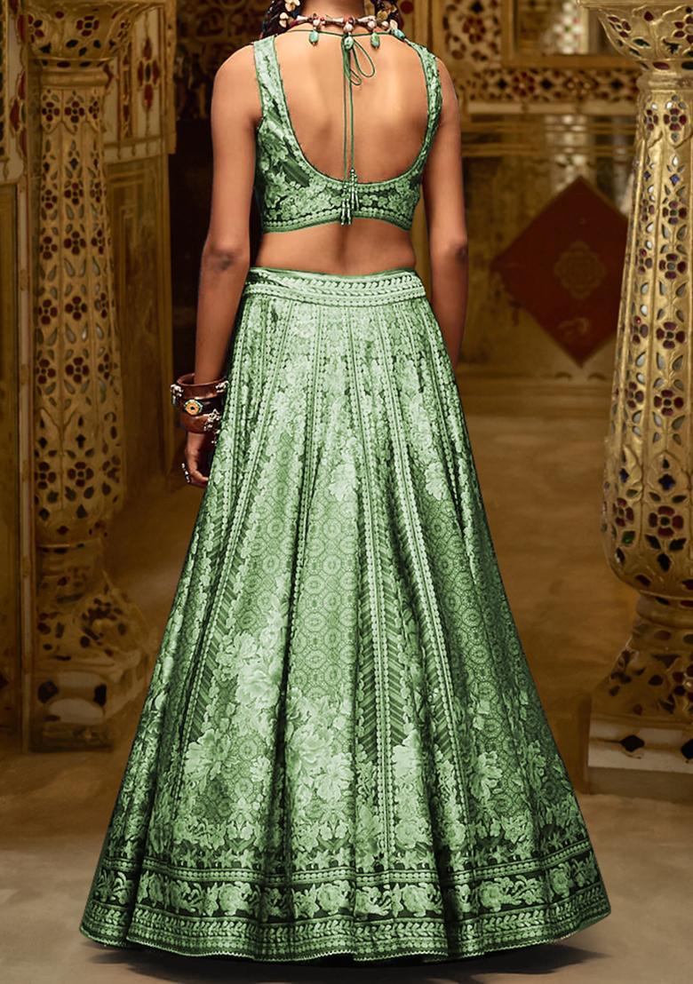 Green Lehenga Set With Hand Embroidered Blouse And Dupatta