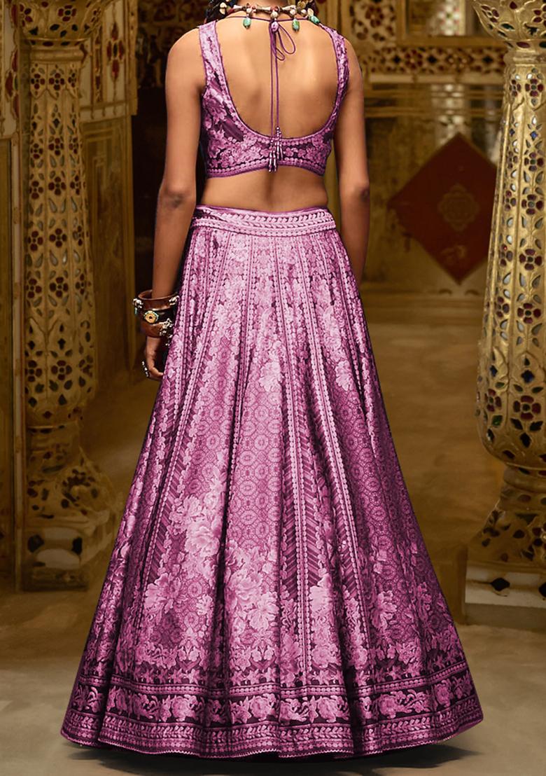 Pink Lehenga Set With Hand Embroidered Blouse And Dupatta
