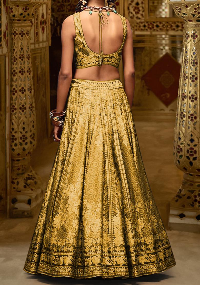 Golden Lehenga Set With Hand Embroidered Blouse And Dupatta