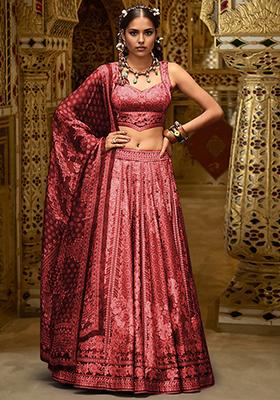 Red Lehenga Set With Hand Embroidered Blouse And Dupatta